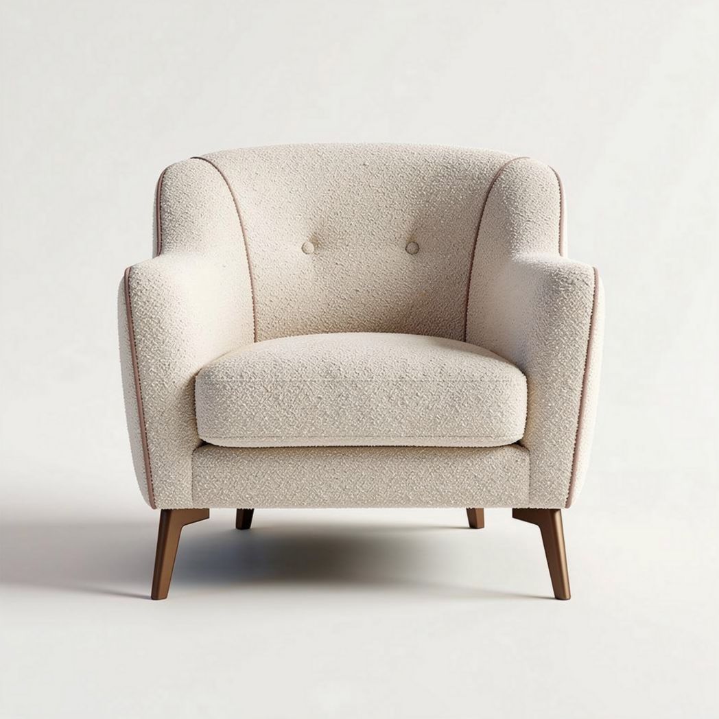 Sillón tapizado en tela de lana beige con patas de madera 80 x 80 x 75cm