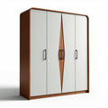 Armario de madera con puertas de color blanco y detalles en madera oscura 150 x 100 x 200cm