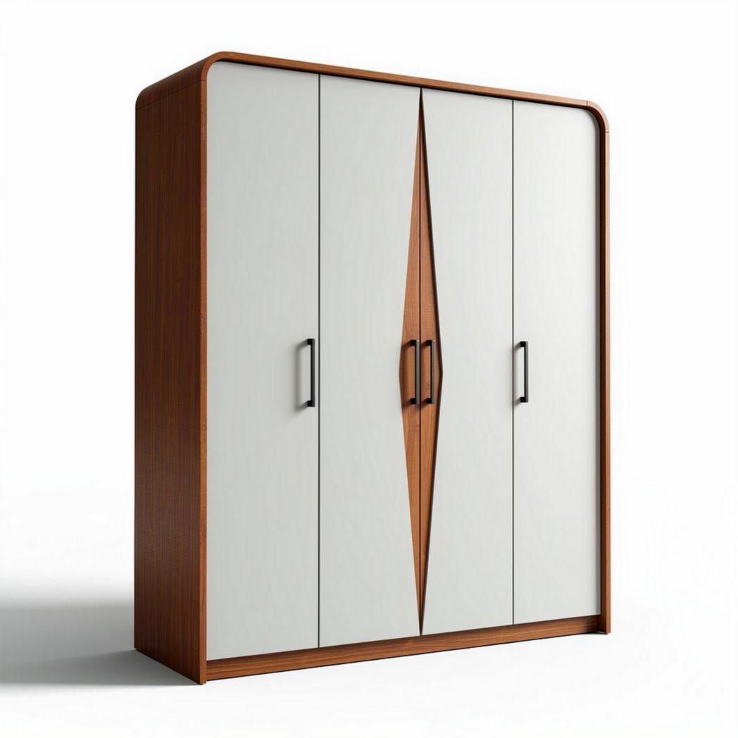 Armario de madera con puertas de color blanco y detalles en madera oscura 150 x 100 x 200cm