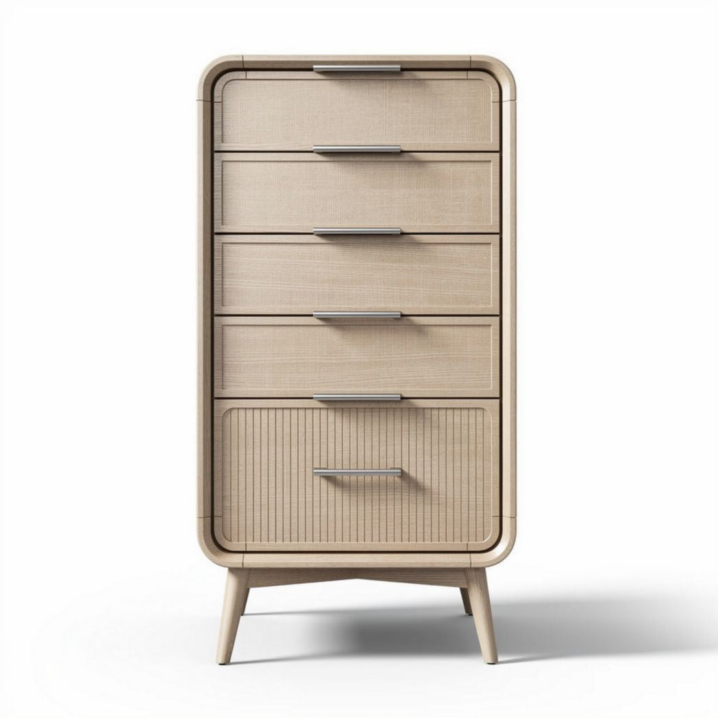Cómoda de madera con cinco cajones de 50 x 30 x 100cm color beige