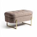 Banco tapizado en tela beige con patas metálicas doradas 90 x 45 x 40cm