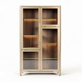 Gabinete de madera con puertas de cristal y estantes iluminados 150 x 80 x 40cm