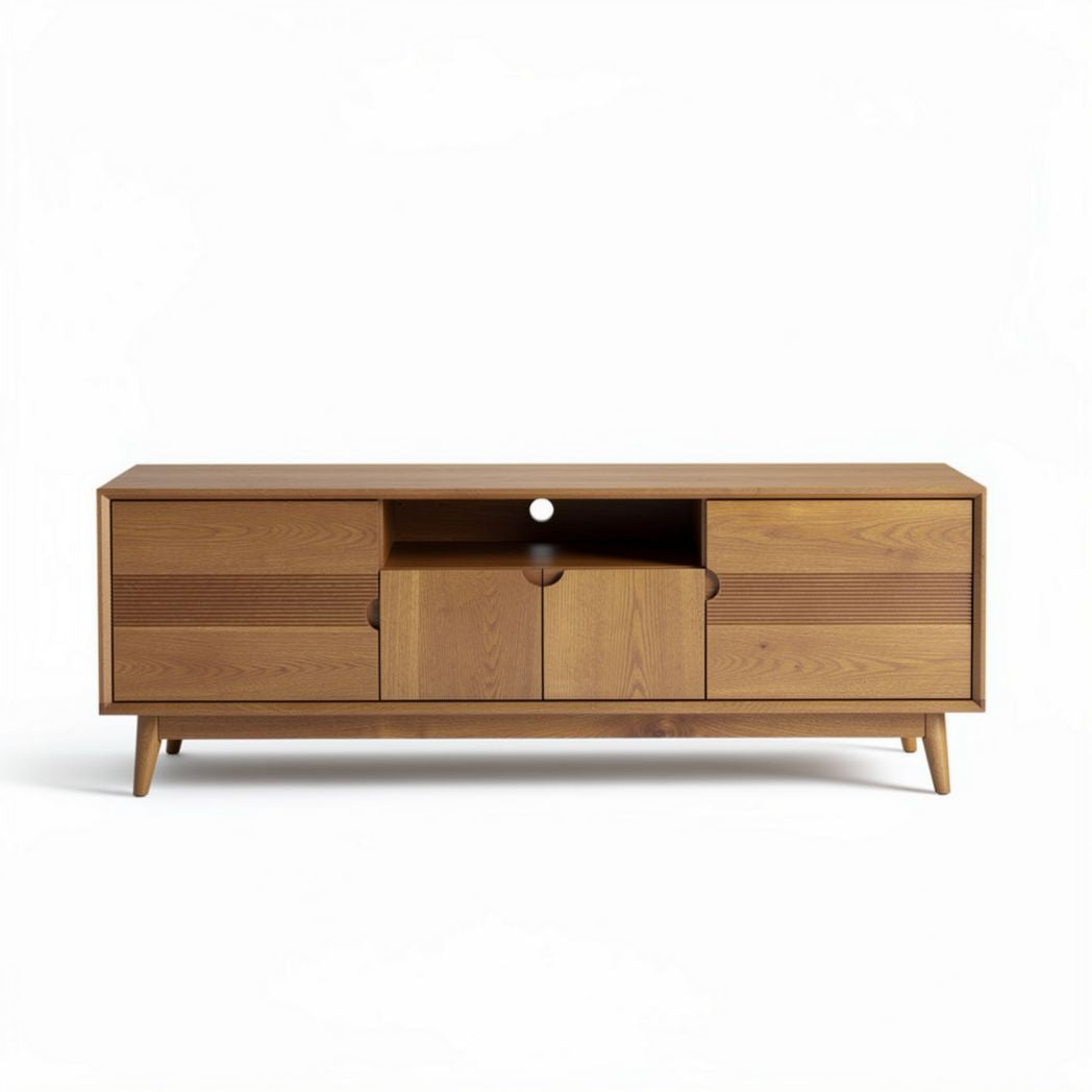 Mueble de salón en madera de haya con dos cajones y espacio para dispositivos 150 x 40 x 50cm