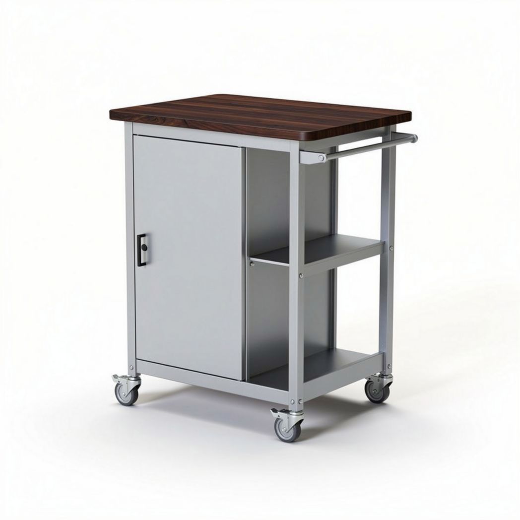 Carro de cocina móvil con estructura de aluminio y superficie de madera 80 x 55 x 90cm