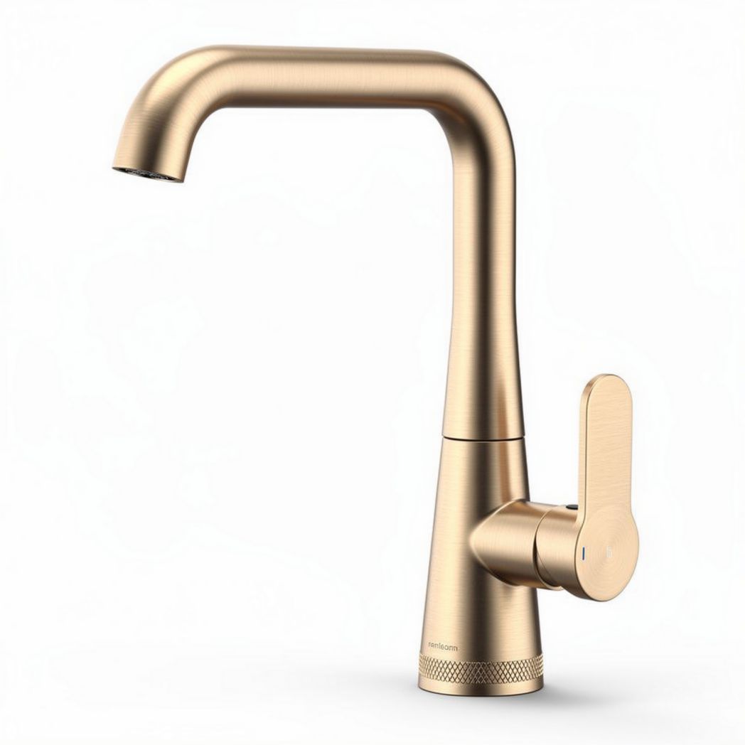 Grifo de cocina en color dorado con acabado mate y cuerpo de acero inoxidable