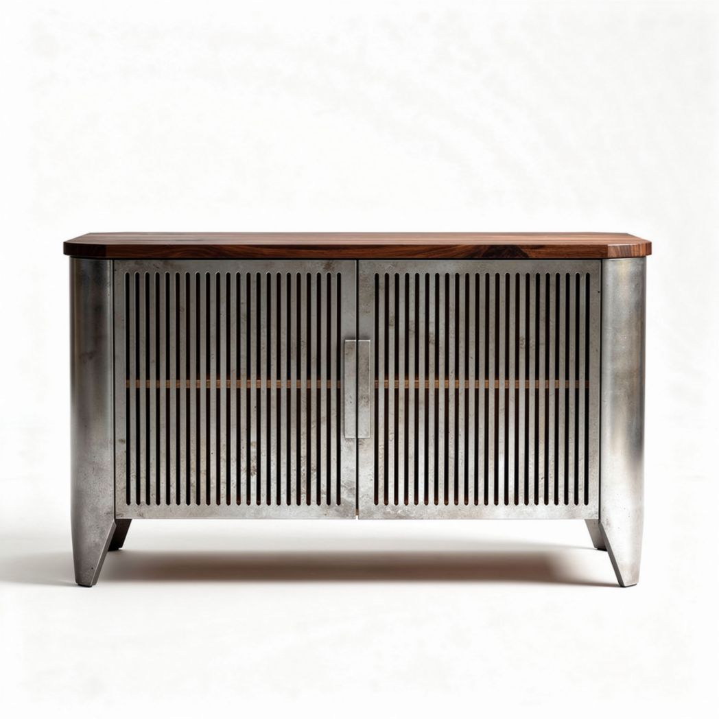Mueble de almacenamiento metálico con puertas de madera 80 x 40 x 50cm