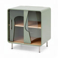 Mueble de almacenamiento moderno en color verde con puertas de vidrio y dimensiones 60 x 40 x 80cm